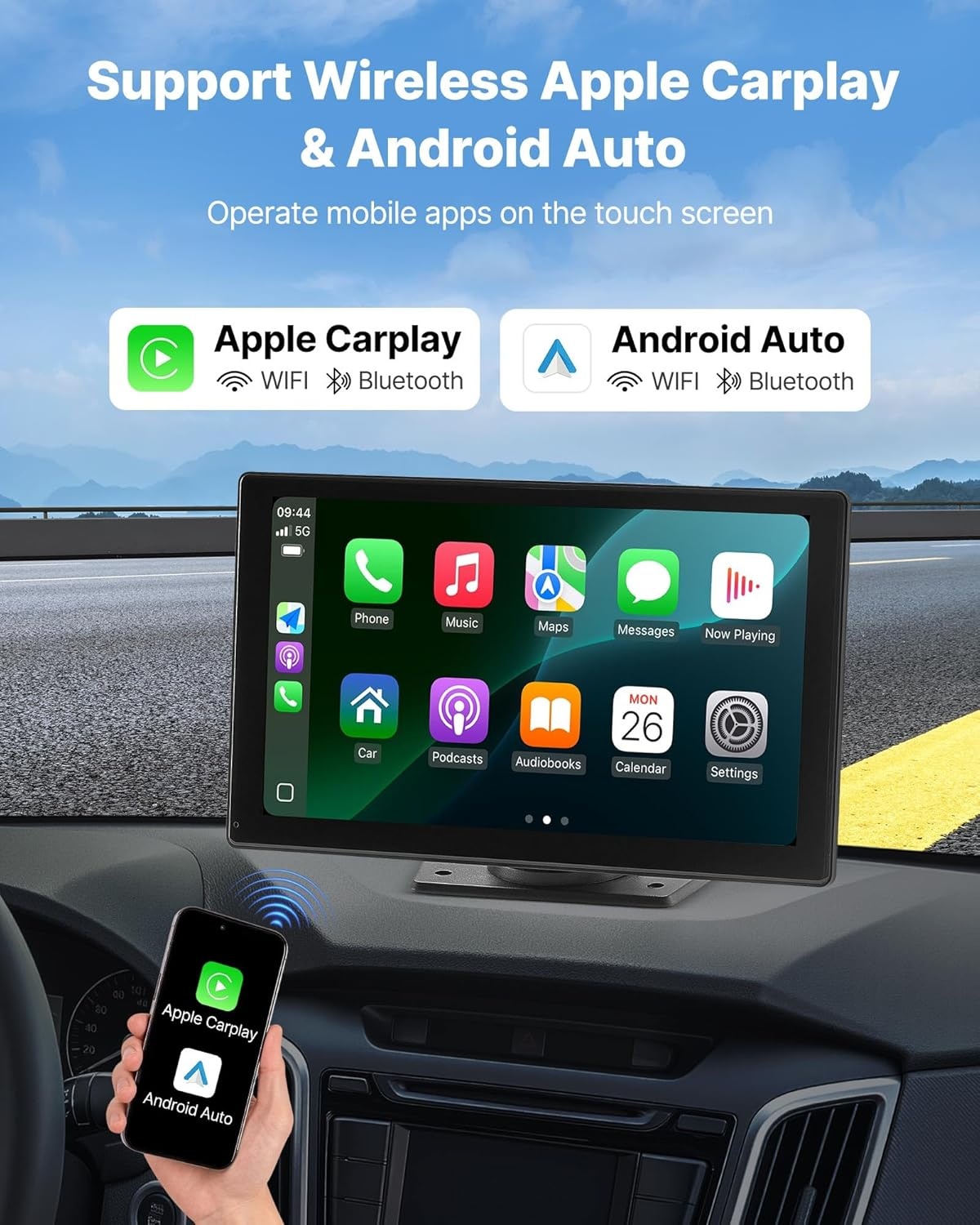 VEVOR Draadloze autoradio, centraal HD-touchscreen, 22,9 cm, compatibel met Apple CarPlay en Android auto, met achteruitrijcamera, spraakbediening, spiegellink, bluetooth, GPS-navigatie, voor auto