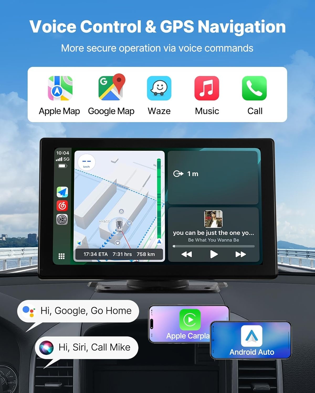 VEVOR Draadloze autoradio, centraal HD-touchscreen, 22,9 cm, compatibel met Apple CarPlay en Android auto, met achteruitrijcamera, spraakbediening, spiegellink, bluetooth, GPS-navigatie, voor auto