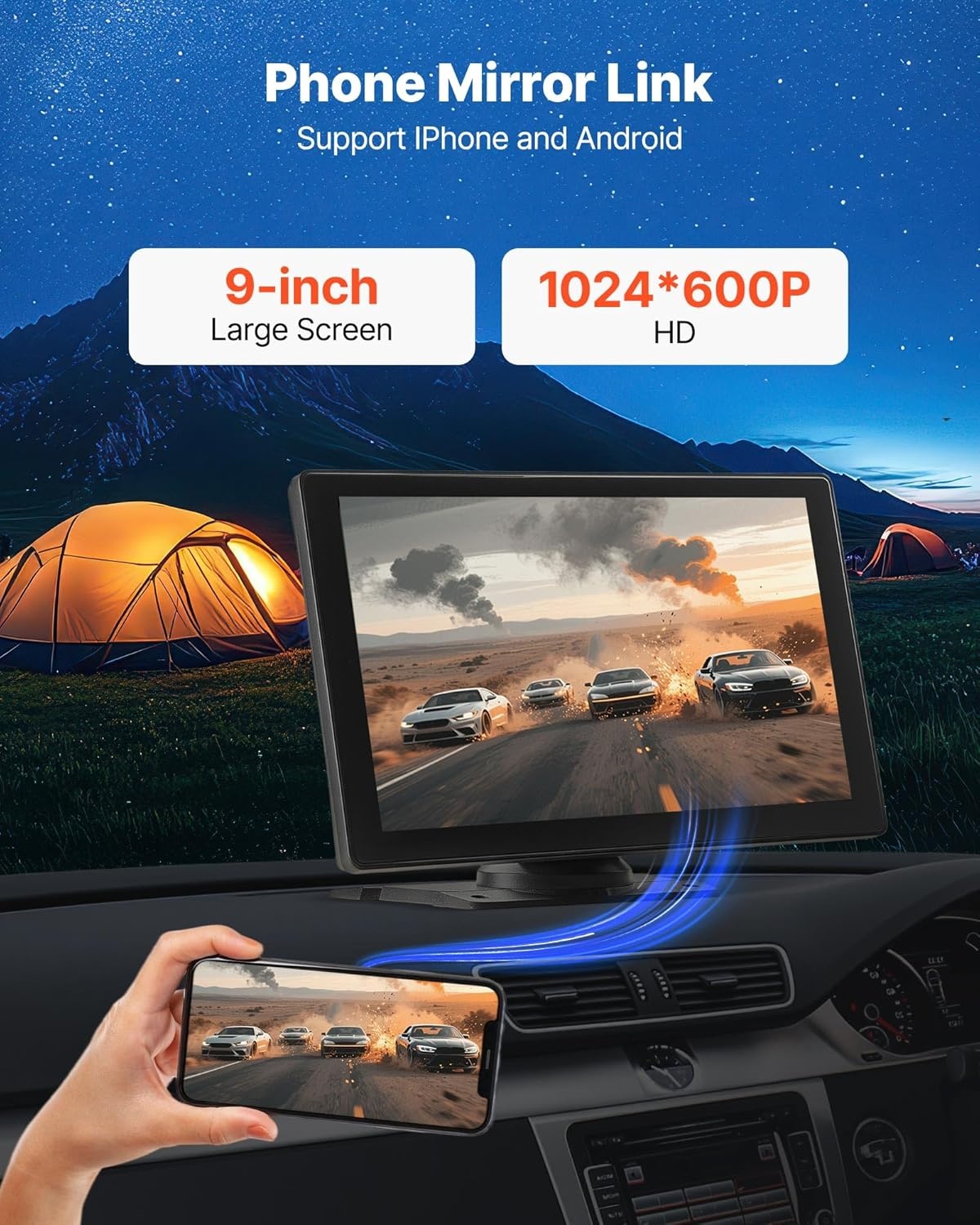 VEVOR Draadloze autoradio, centraal HD-touchscreen, 22,9 cm, compatibel met Apple CarPlay en Android auto, met achteruitrijcamera, spraakbediening, spiegellink, bluetooth, GPS-navigatie, voor auto