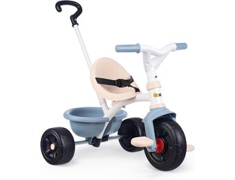 Smoby - Be Fun Blauwe Driewieler - Verstelbare en Afneembare Ouderlijke Wandelstok Tot 95 Cm - Veiligheidsgordel - Vanaf 15 Maanden - Gemaakt in Spanje