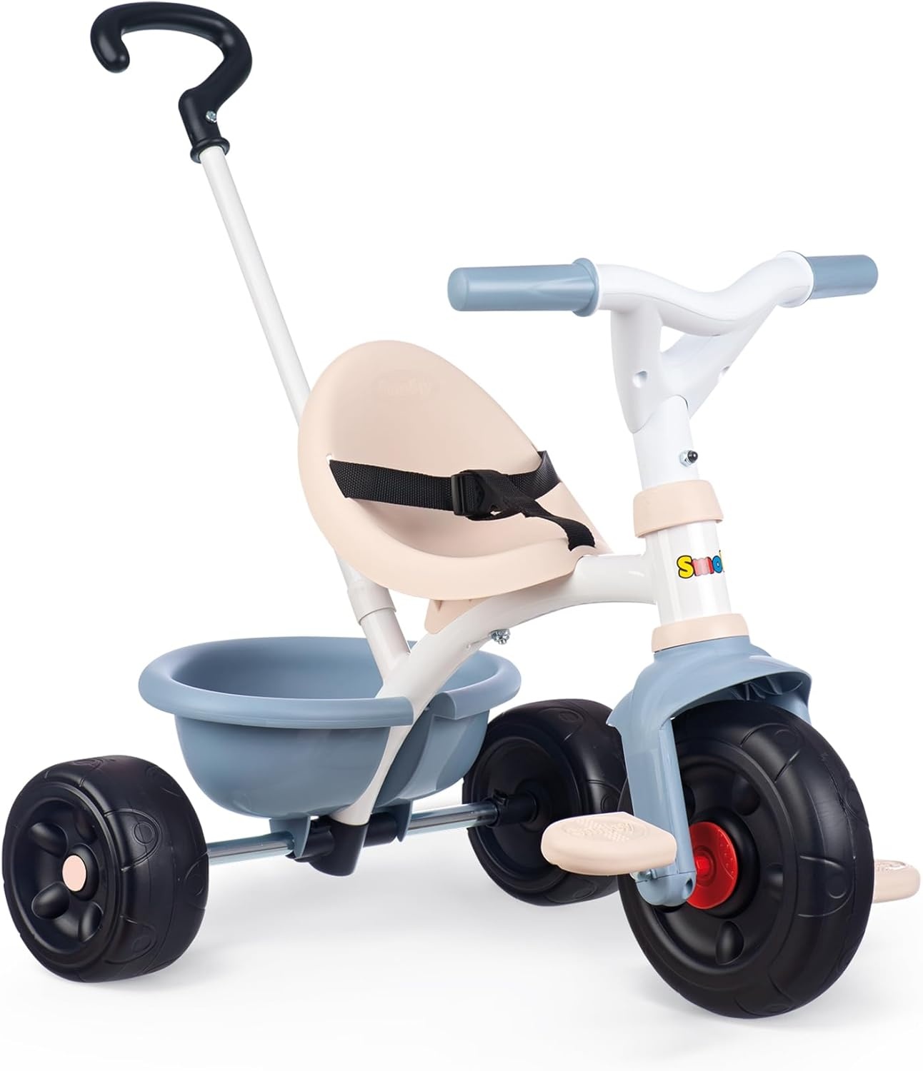 Smoby - Be Fun Blauwe Driewieler - Verstelbare en Afneembare Ouderlijke Wandelstok Tot 95 Cm - Veiligheidsgordel - Vanaf 15 Maanden - Gemaakt in Spanje