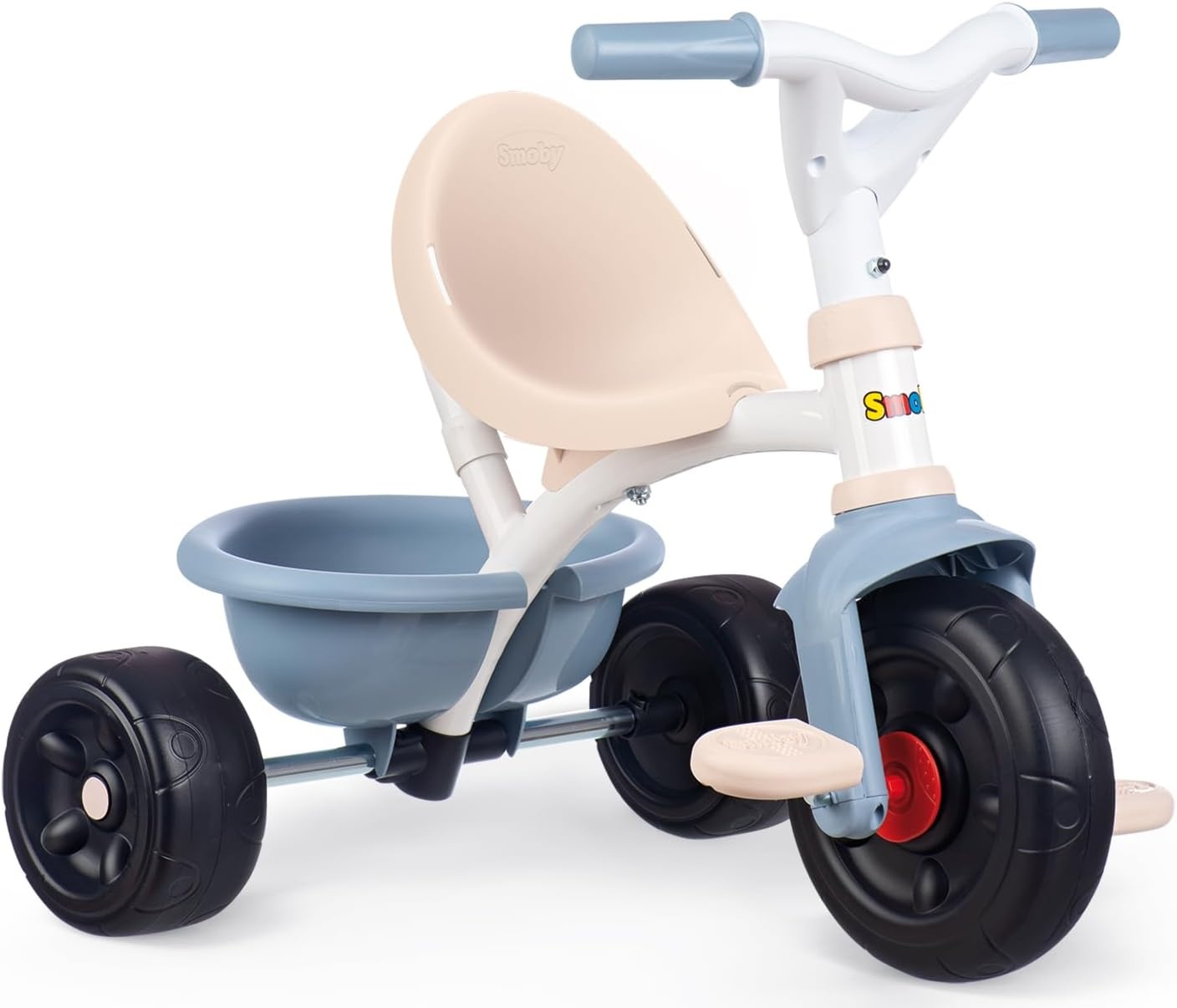 Smoby - Be Fun Blauwe Driewieler - Verstelbare en Afneembare Ouderlijke Wandelstok Tot 95 Cm - Veiligheidsgordel - Vanaf 15 Maanden - Gemaakt in Spanje