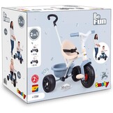 Smoby - Be Fun Blauwe Driewieler - Verstelbare en Afneembare Ouderlijke Wandelstok Tot 95 Cm - Veiligheidsgordel - Vanaf 15 Maanden - Gemaakt in Spanje