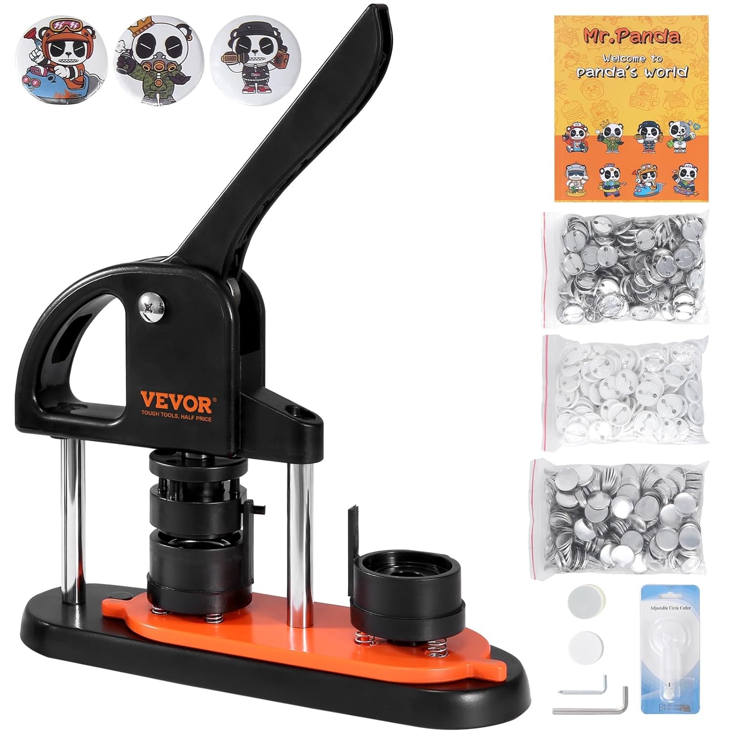 VEVOR Badge Machine 32 mm Badge Press with 500 Consumables, Magic Book and Circle Cutter, Machine for Making Badges Made of Robust Plastic, for Making Pin Badges