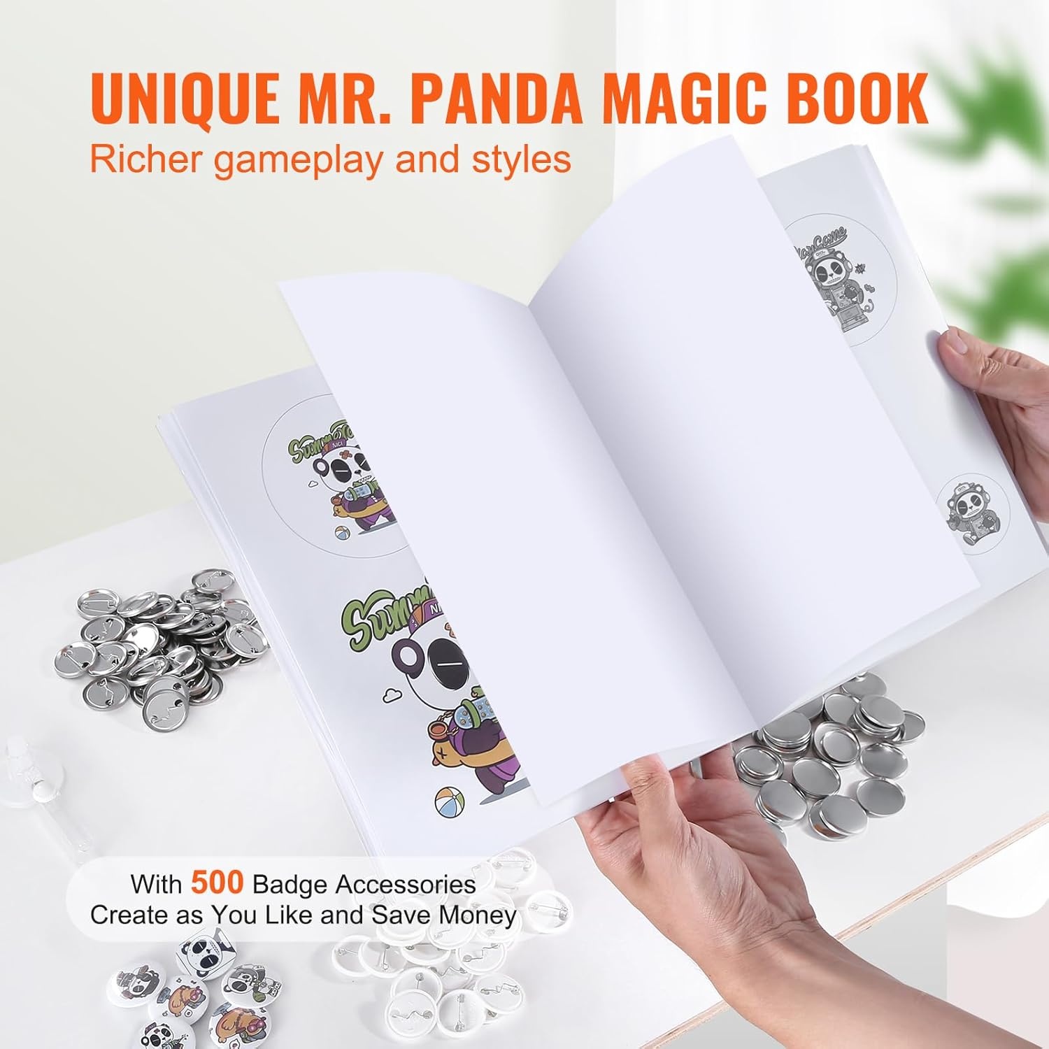 VEVOR Badge Machine 32 mm Badge Press with 500 Consumables, Magic Book and Circle Cutter, Machine for Making Badges Made of Robust Plastic, for Making Pin Badges