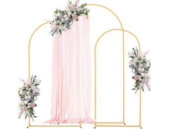 VEVOR 3 Pack 7.4 Inch 6 Feet Arch Backdrop Stand, Stable Structure, Easy Assembly, Gold Metal Stand for Wedding, Birthday Party, Graduation, Party - Maat 7.2ft,6.6ft,6ft