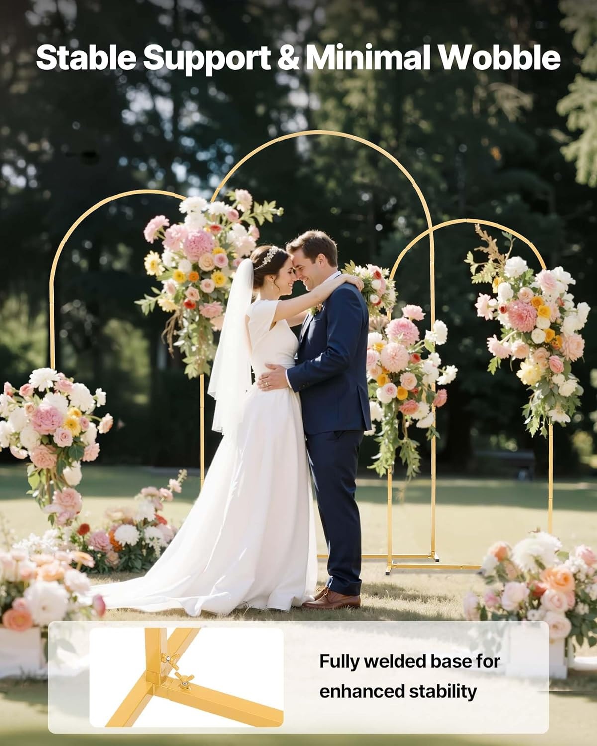 VEVOR 3 Pack 7.4 Inch 6 Feet Arch Backdrop Stand, Stable Structure, Easy Assembly, Gold Metal Stand for Wedding, Birthday Party, Graduation, Party - Maat 7.2ft,6.6ft,6ft