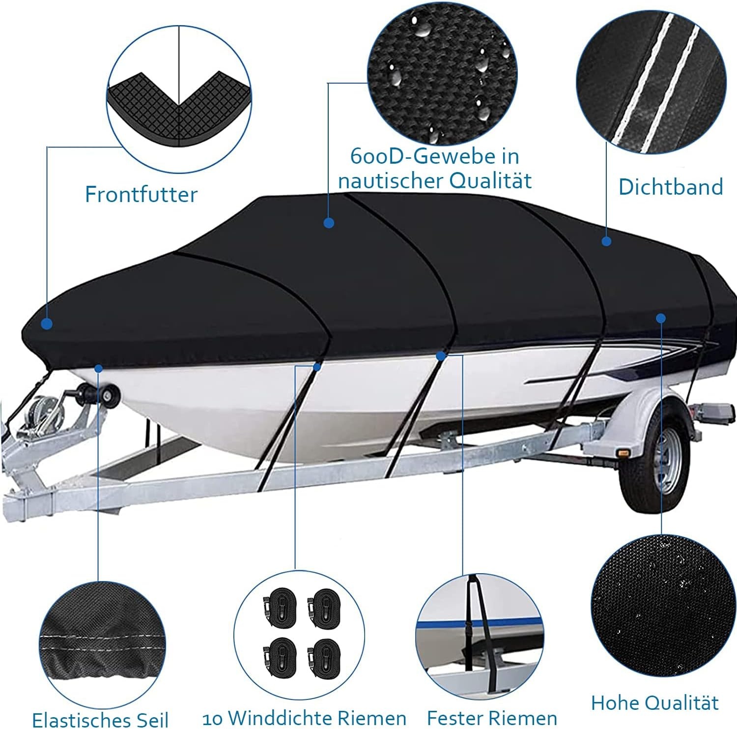 Big Ant 600D bootafdekking, 100% waterdicht, bootzeilen, stofdicht, UV-bestendig bootzeil voor jacht, snelboot, visboot, V-romp, 4 x 40 m