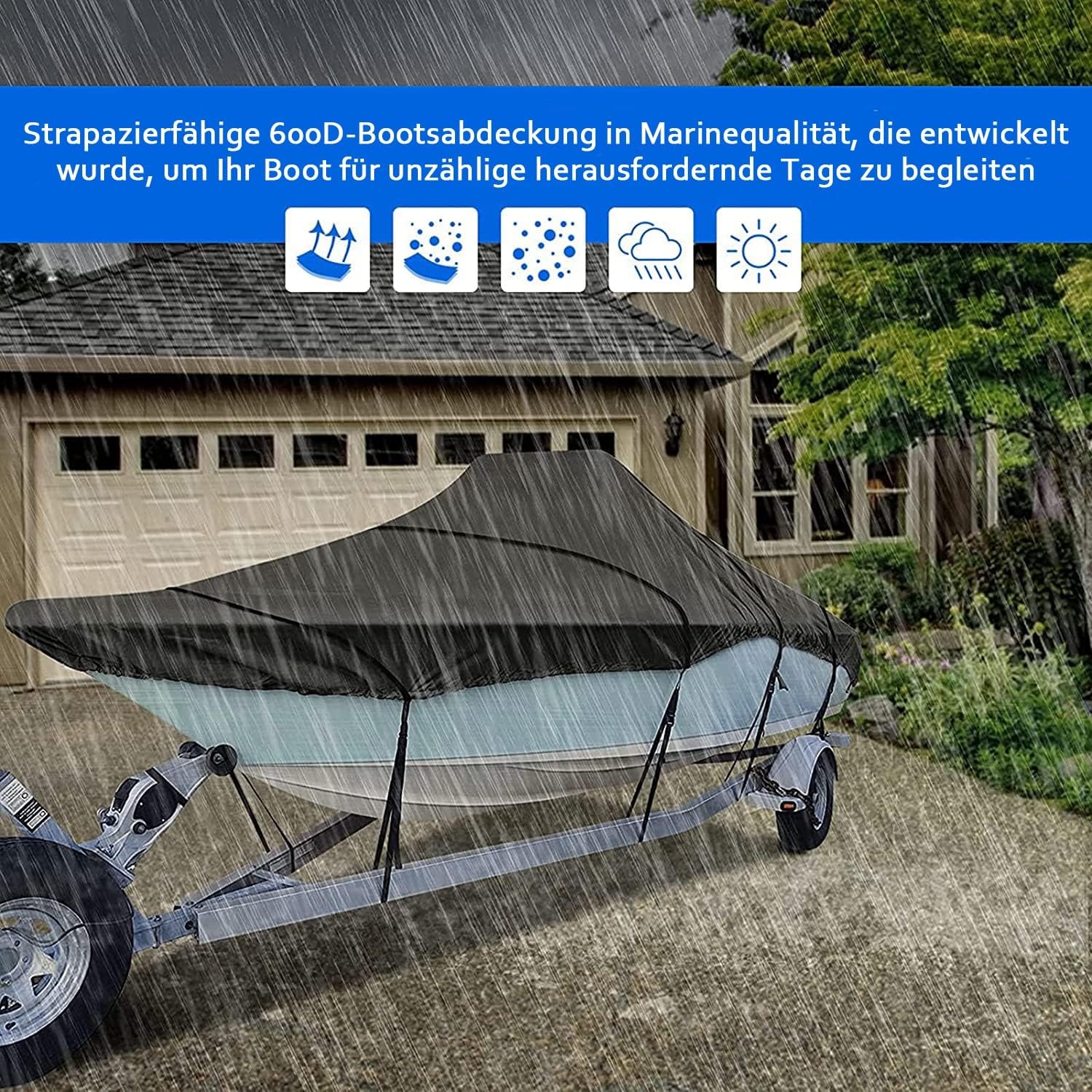 Big Ant 600D bootafdekking, 100% waterdicht, bootzeilen, stofdicht, UV-bestendig bootzeil voor jacht, snelboot, visboot, V-romp, 4 x 40 m