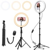 ATUMTEK 12" Ring Light met 160 LED’s en 160 cm Statief, 3 Lichtstanden & 10 Helderniveaus, Dimbare Selfie Ringlamp met Afstandsbediening voor TikTok, YouTube, Livestreams en Fotografie