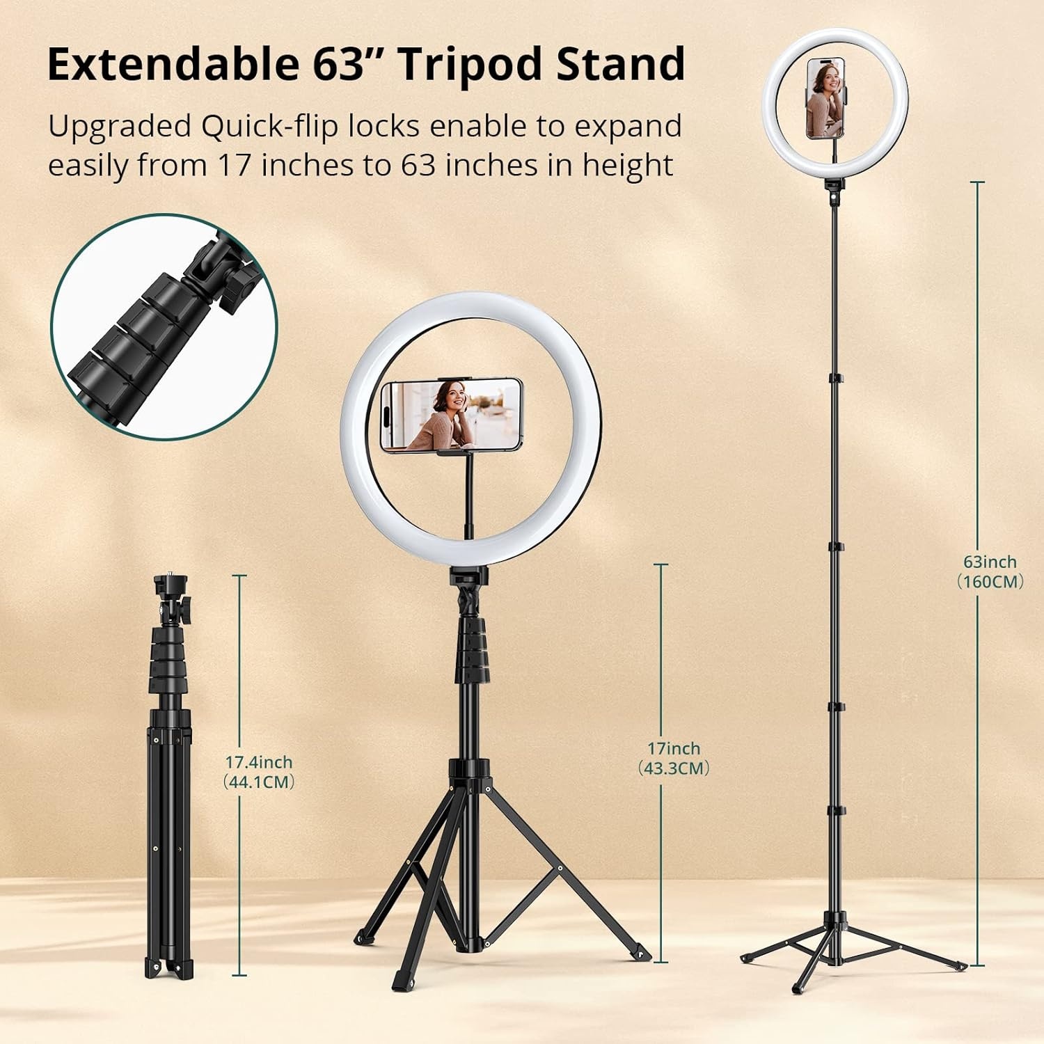 ATUMTEK 12" Ring Light met 160 LED’s en 160 cm Statief, 3 Lichtstanden & 10 Helderniveaus, Dimbare Selfie Ringlamp met Afstandsbediening voor TikTok, YouTube, Livestreams en Fotografie