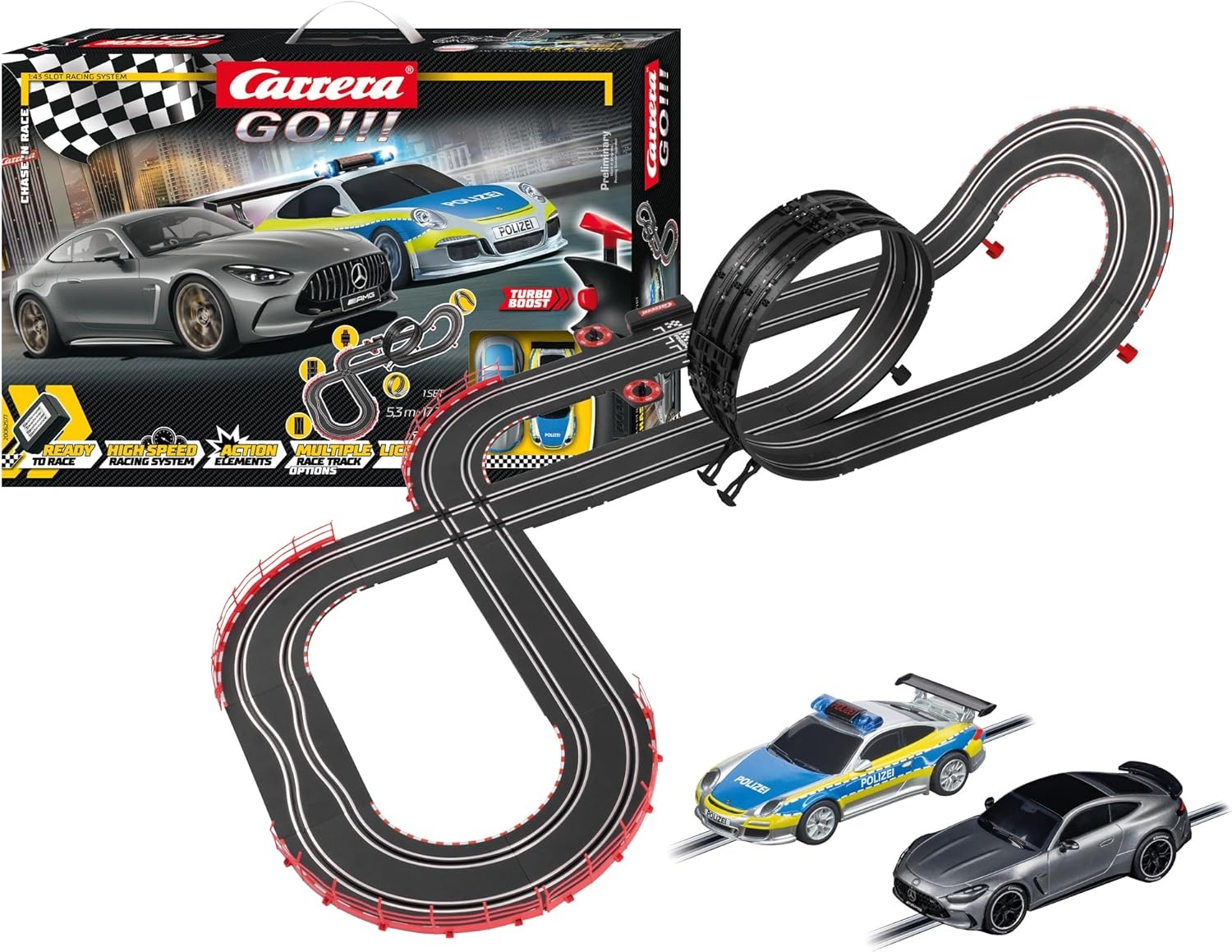 Carrera - 20062577 - Carrera GO!!! Chase 'n Race racebaanset, racebaan met gelicentieerde slotcars, tot 2 spelers, voor kinderen vanaf 6 jaar en volwassenen