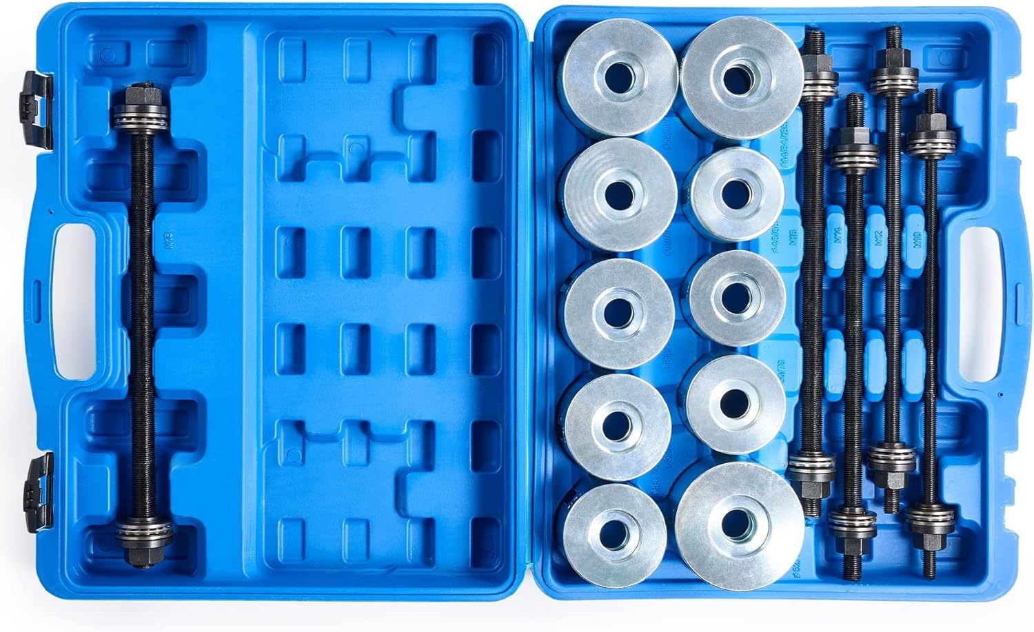 Orion Motor Tech Wiellagertrekkerset, 27-delig, voor silentlagers, gereedschaptrekker, wiellagers, bussen, uit- en plaatsen van rubberen bussen, aslager, trek- en drukhulzenset, staal