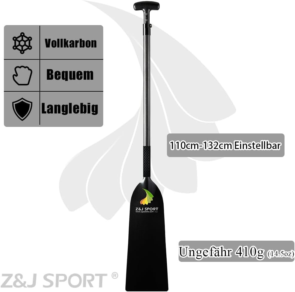 Drakenboot peddel koolstofvezel, verstelbaar 110-132cm, T-greep