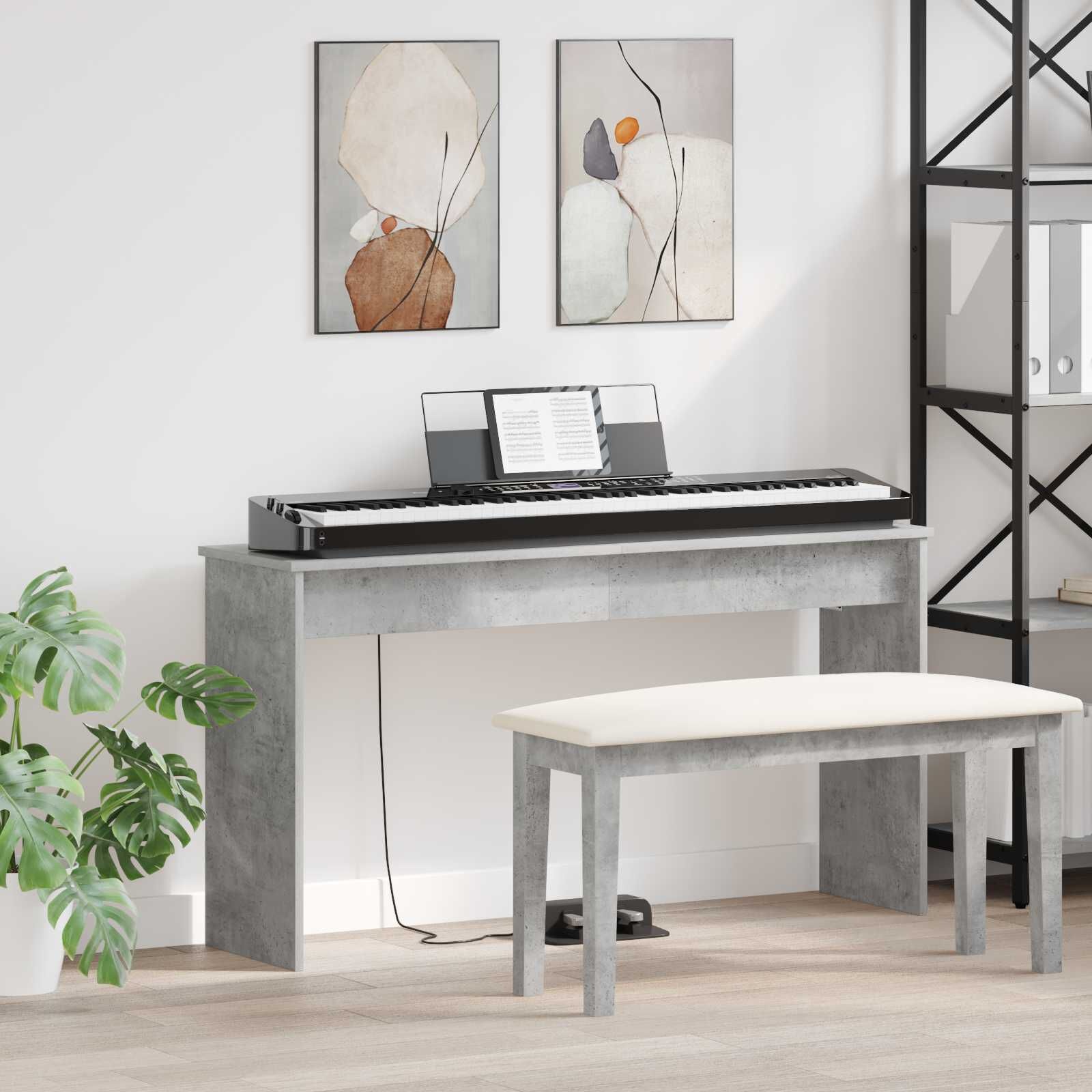 vidaXL Keyboardstand Beton Grijs 120 x 32 x 64 cm Bewerkt hout
