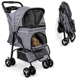 Mobiclinic® pets, Opvouwbare hondenwagen, Tot 15 kg, Voor kleine honden, Zuma, Wielen met 360° rem, 3 ramen rits muggennet, Bekerhouder