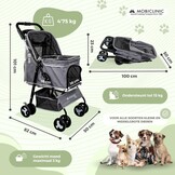 Mobiclinic® pets, Opvouwbare hondenwagen, Tot 15 kg, Voor kleine honden, Zuma, Wielen met 360° rem, 3 ramen rits muggennet, Bekerhouder