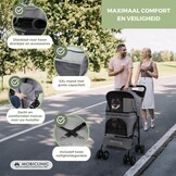 Mobiclinic® pets, Opvouwbare hondenwagen, Tot 15 kg, Voor kleine honden, Zuma, Wielen met 360° rem, 3 ramen rits muggennet, Bekerhouder