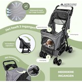 Mobiclinic® pets, Opvouwbare hondenwagen, Tot 15 kg, Voor kleine honden, Zuma, Wielen met 360° rem, 3 ramen rits muggennet, Bekerhouder