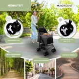 Mobiclinic® pets, Opvouwbare hondenwagen, Tot 15 kg, Voor kleine honden, Zuma, Wielen met 360° rem, 3 ramen rits muggennet, Bekerhouder