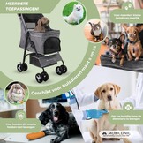 Mobiclinic® pets, Opvouwbare hondenwagen, Tot 15 kg, Voor kleine honden, Zuma, Wielen met 360° rem, 3 ramen rits muggennet, Bekerhouder