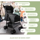 Mobiclinic® pets, Opvouwbare hondenwagen, Tot 15 kg, Voor kleine honden, Zuma, Wielen met 360° rem, 3 ramen rits muggennet, Bekerhouder