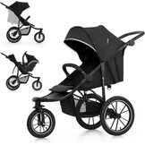 Kinderkraft HELSI 2 Buggy up to 27 kg, Buggy from Birth, Walker with Large Pneumatic Tyres, Reclining Function, Adjustable Parent Handle, Foldable, Underseat Basket, Black