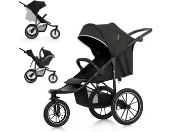 Kinderkraft HELSI 2 Buggy up to 27 kg, Buggy from Birth, Walker with Large Pneumatic Tyres, Reclining Function, Adjustable Parent Handle, Foldable, Underseat Basket, Black