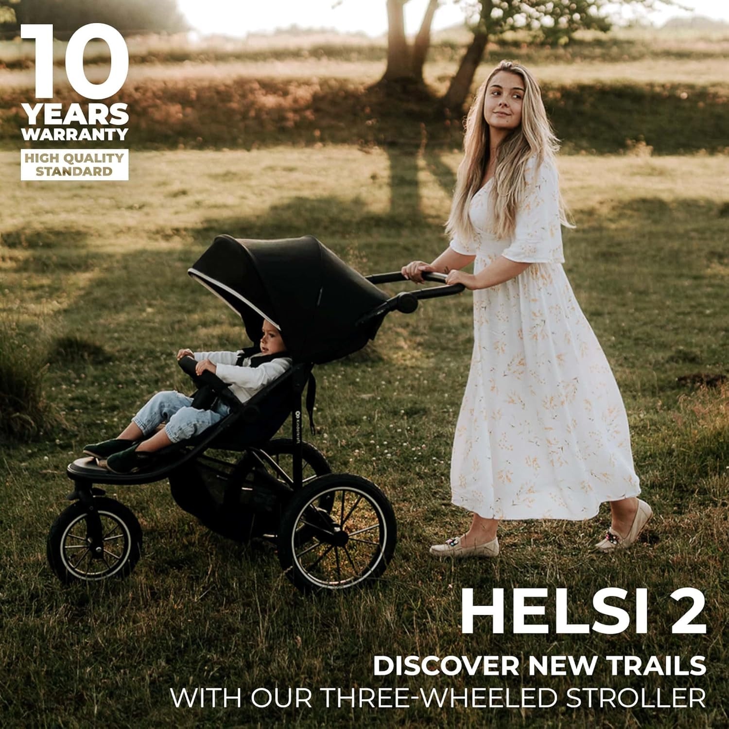 Kinderkraft HELSI 2 Buggy up to 27 kg, Buggy from Birth, Walker with Large Pneumatic Tyres, Reclining Function, Adjustable Parent Handle, Foldable, Underseat Basket, Black