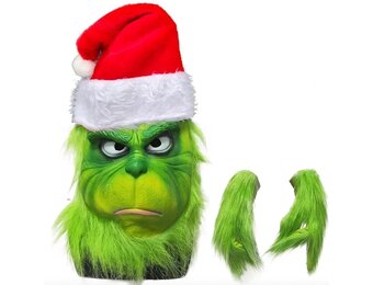 Grinch Latex Masker met Muts & Handschoenen - 33% Korting