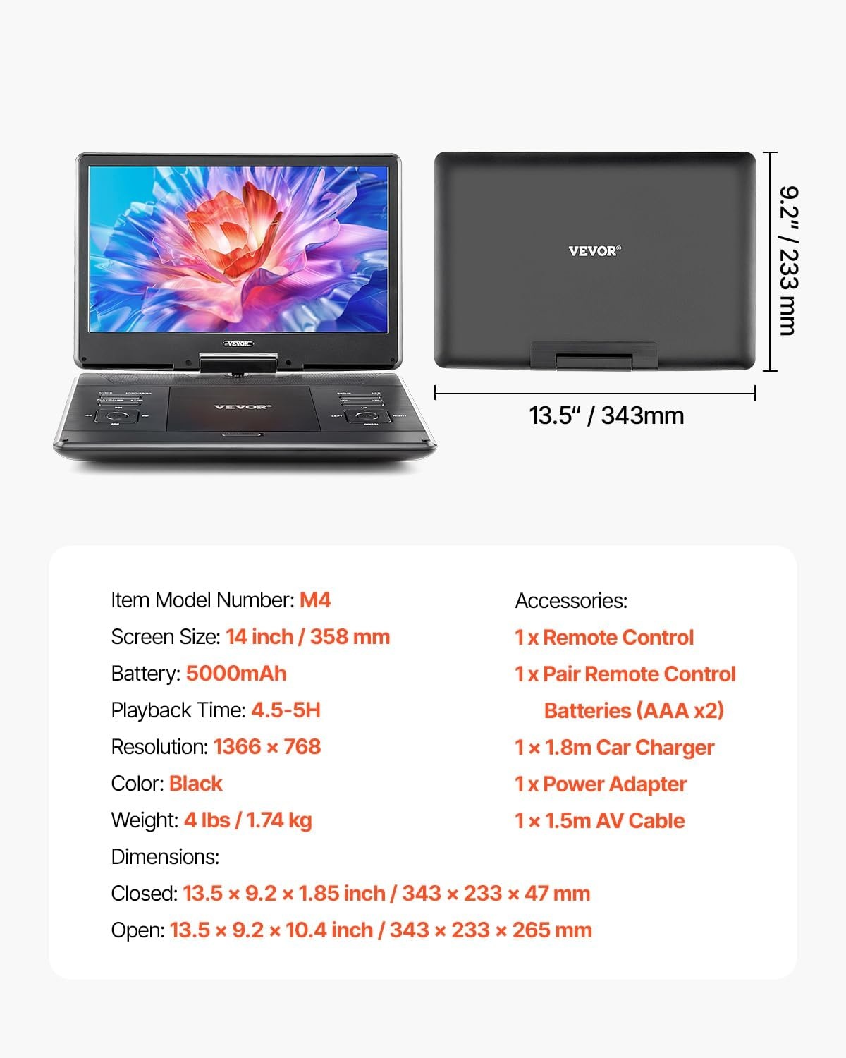 Draagbare DVD-speler 14" met Draaibaar Scherm & 34% Korting
