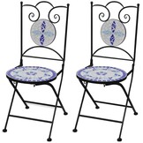 vidaXL Bistrostoelen Keramiek Blauw/Wit - Inklapbaar (2 stuks) - 35% Korting