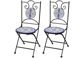 2x Keramische Bistrostoelen Inklapbaar Blauw/Wit - 47% Korting