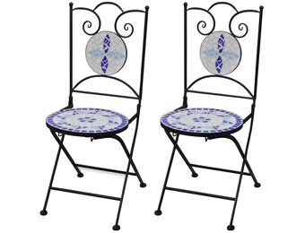 vidaXL Bistrostoelen Keramiek Blauw/Wit - Inklapbaar (2 stuks) - 35% Korting
