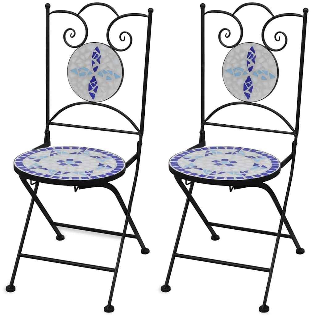 vidaXL Bistrostoelen Keramiek Blauw/Wit - Inklapbaar (2 stuks) - 35% Korting