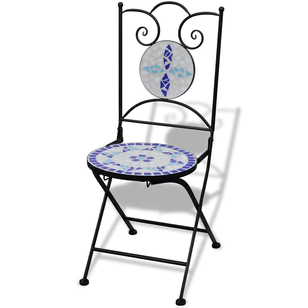 vidaXL Bistrostoelen Keramiek Blauw/Wit - Inklapbaar (2 stuks) - 35% Korting