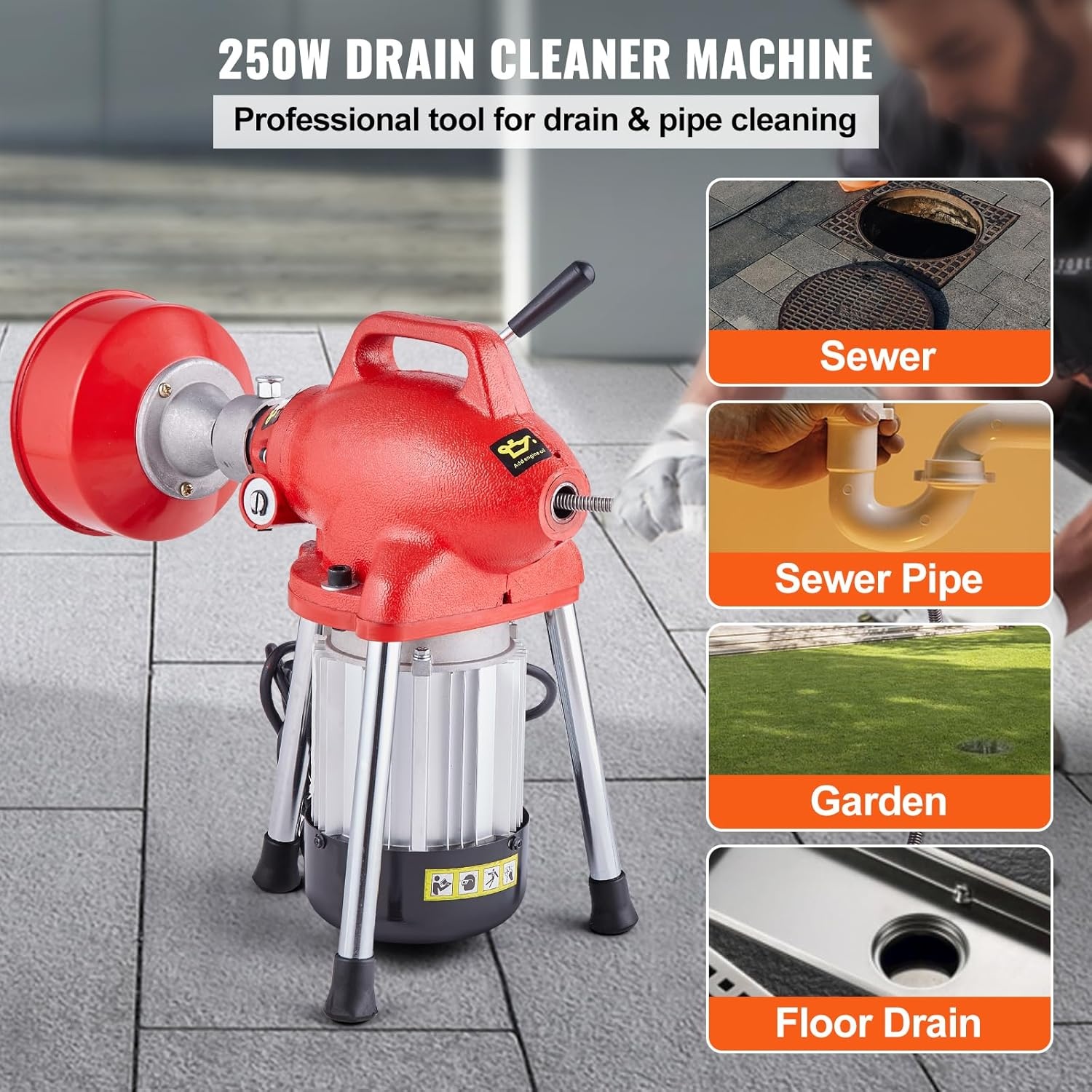 Krachtige Rioolontstopper 250W | 20m & 4.6m Kabels | 59% Korting