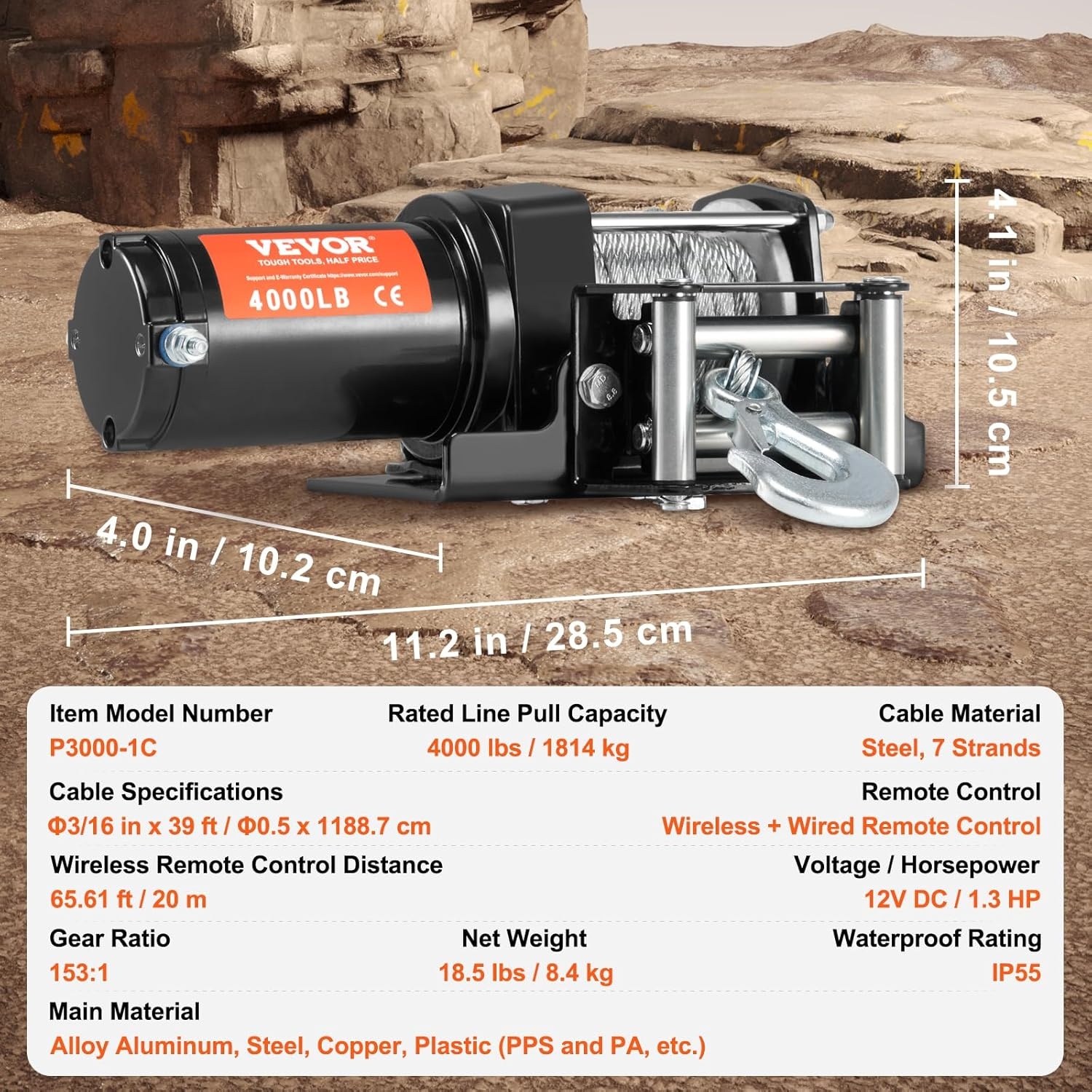 Elektrische Lier ATV/UTV - 4000 lbs - IP55 - 34% Korting!
