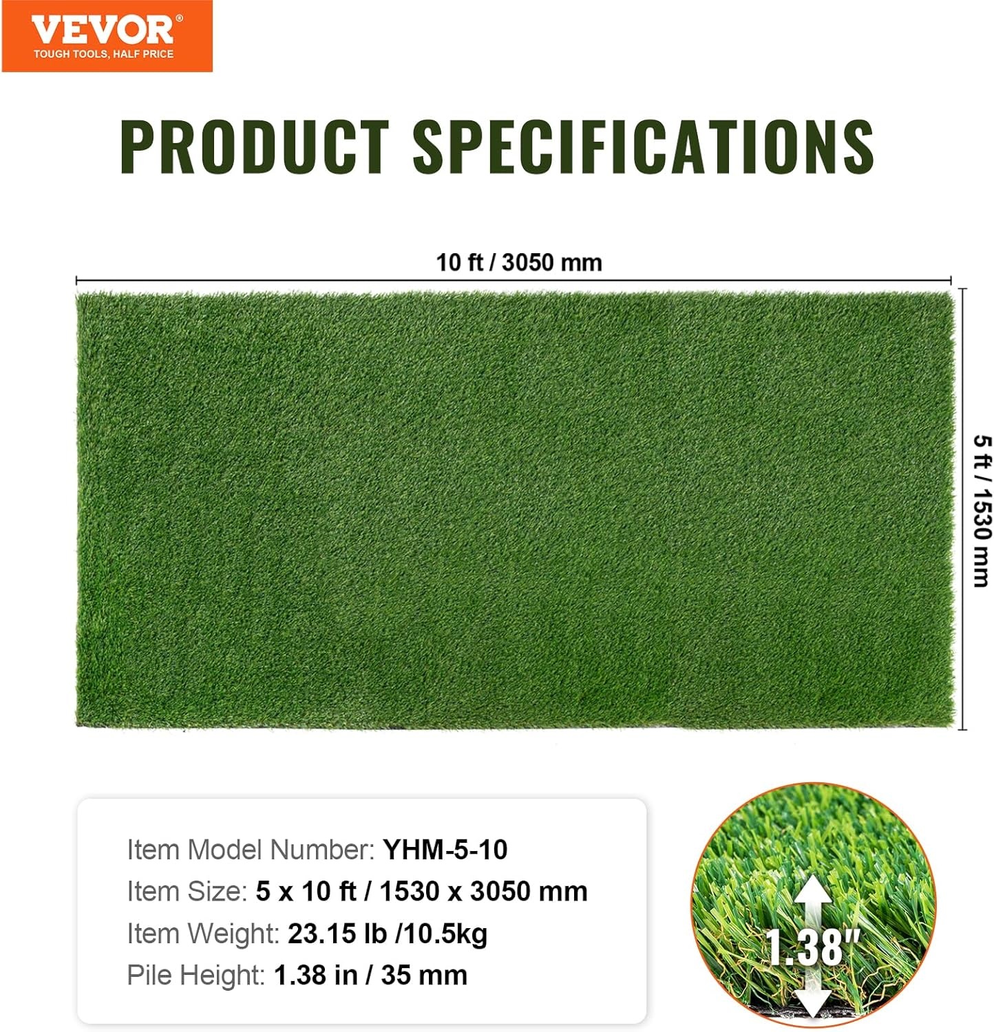 Kunstgras Grastapijt 153x305 cm, 35mm poolhoogte - 35% Korting!