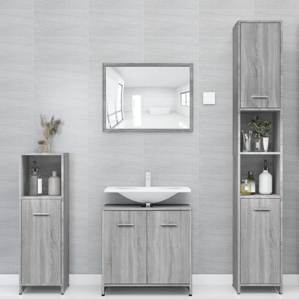 Badkamerkast met 6 vakken - Grijs Sonoma Eiken - 30x30x183,5 cm - 34% Korting