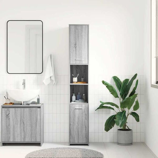 Badkamerkast met 6 vakken - Grijs Sonoma Eiken - 30x30x183,5 cm - 34% Korting