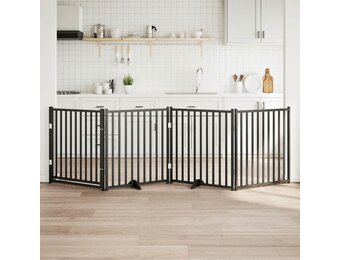 vidaXL Hondenhek inklapbaar 4 panelen 320 cm massief vurenhout zwart