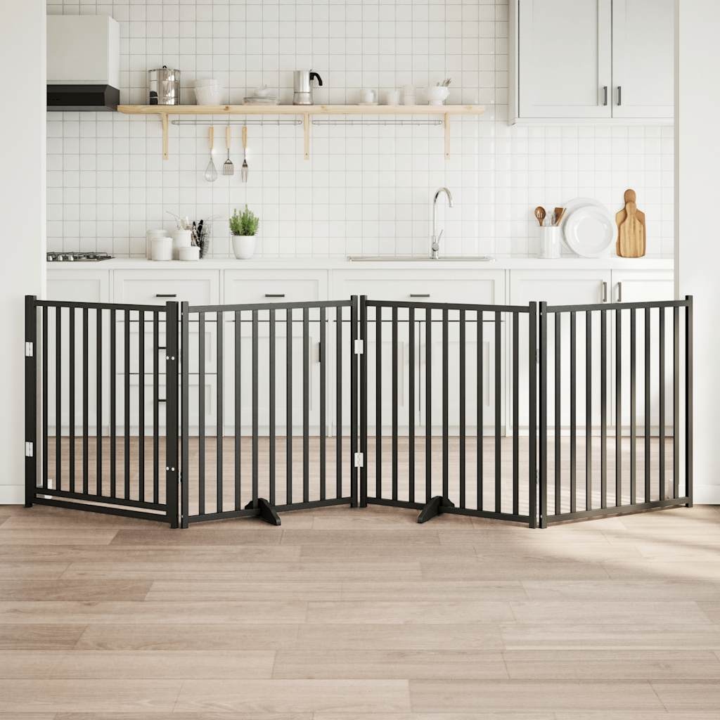 vidaXL Hondenhek inklapbaar 4 panelen 320 cm massief vurenhout zwart