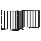 vidaXL Hondenhek inklapbaar 4 panelen 320 cm massief vurenhout zwart