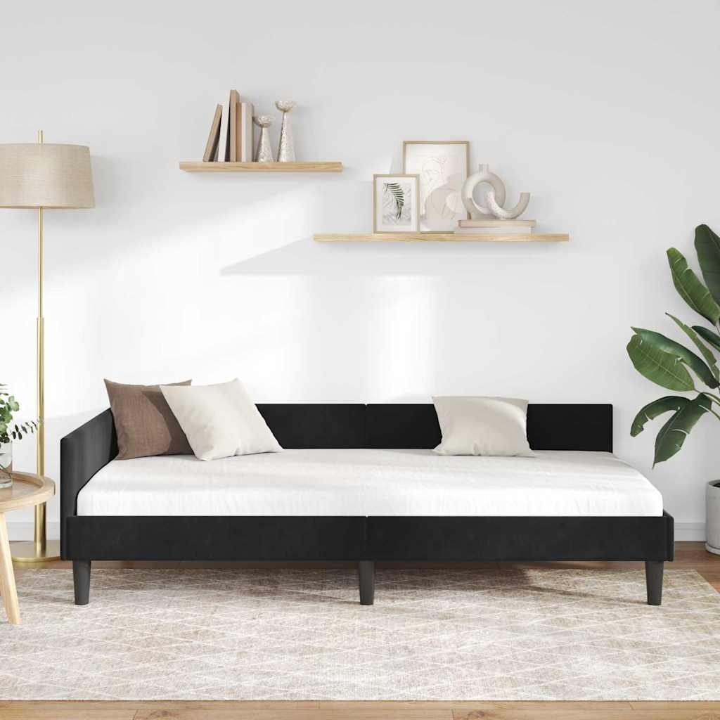 vidaXL Hoekbedframe Zwart 90 x 190 cm Velvet en Engineered hout