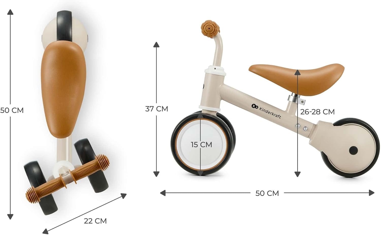 Kinderkraft Loopfiets CUTIE Beige - Multifunctionele 3-in-1 driewieler voor peuters