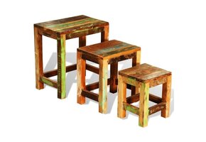 Vintage bijzettafeltjes gerecycled hout (3-delig) - 35% Korting