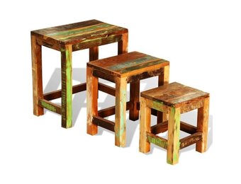 vidaXL 3-delige Bijzettafeltjesset vintage stijl gerecycled hout