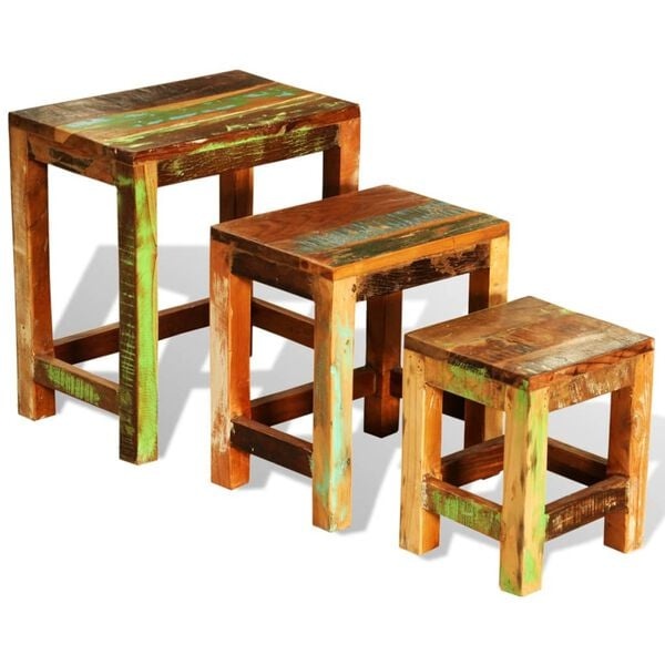 vidaXL 3-delige Bijzettafeltjesset vintage stijl gerecycled hout