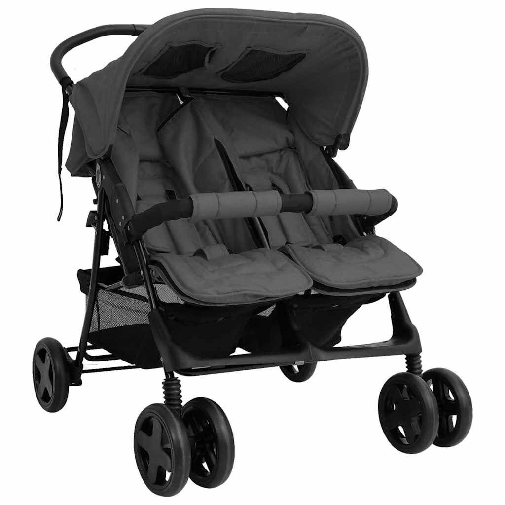 VidaXL Tweelingkinderwagen Donkergrijs - 35% Korting
